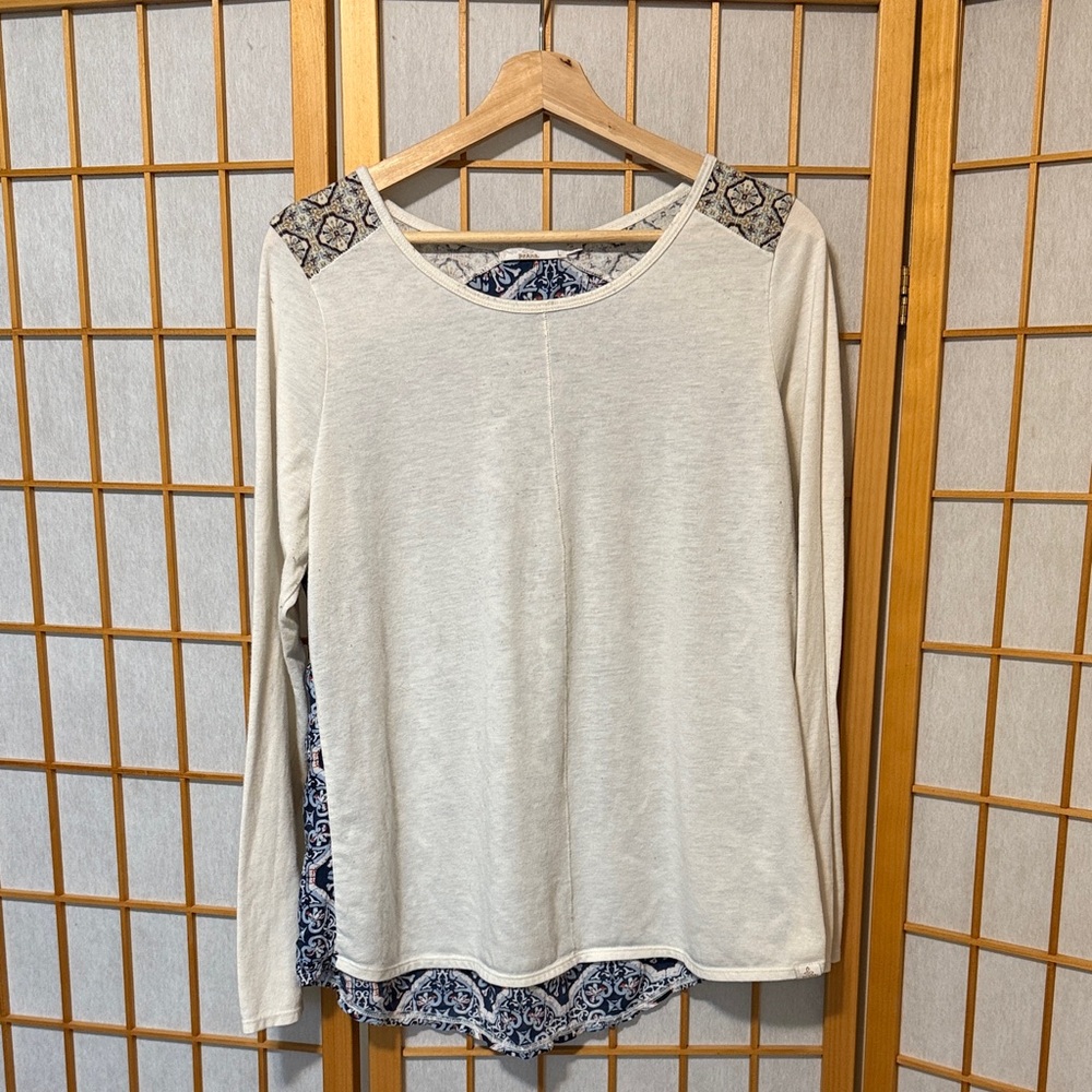 Prana Cream and Blue Long Sleeve Blouse